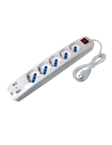 Multipresa con 5 prese universali a 45° + 2 USB 2,1A
