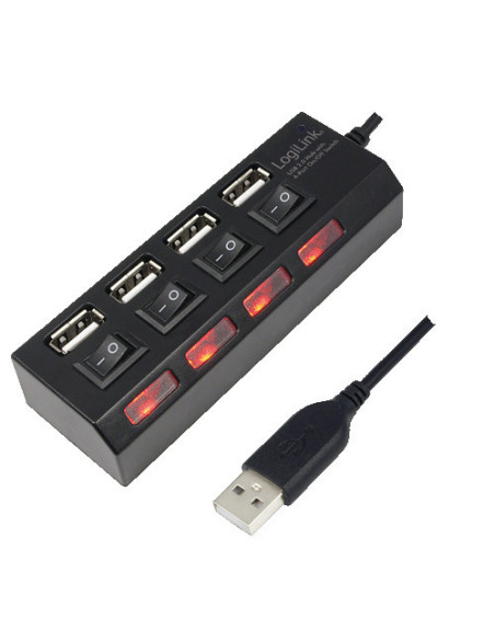 USB 2.0 HUB, 4 porte Nero con ON/OFF switch USB 2.0 HUB, 4 porte Nero con ON/OFF switch