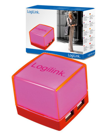 USB 2.0 hub, 4 ports, pink