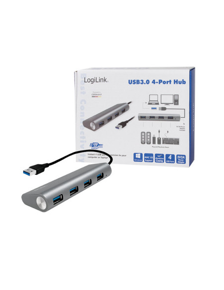USB 3.0, 4-port hub, with aluminum casing