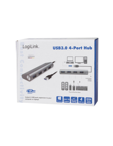 USB 3.0, 4-port hub, with aluminum casing