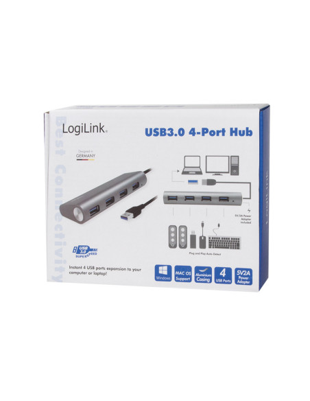 USB 3.0, 4-port hub, with aluminum casing