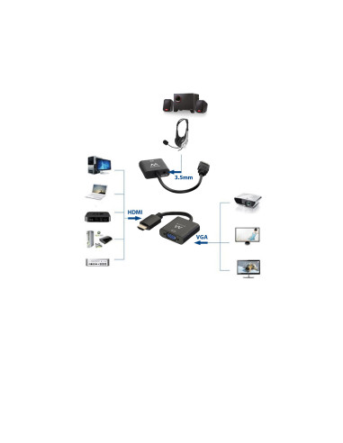 Video Cable Adapter HDMI VGA, 3.5mm Black