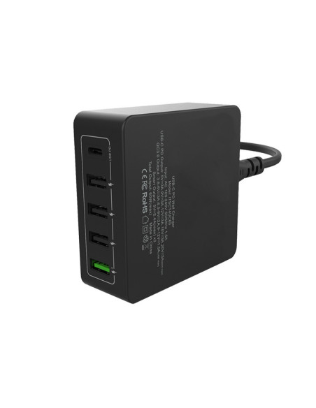 60W Alimentatore 5porte 1xUSB-C 4xUSB-A 2x3A 3x2.4A Smart IC