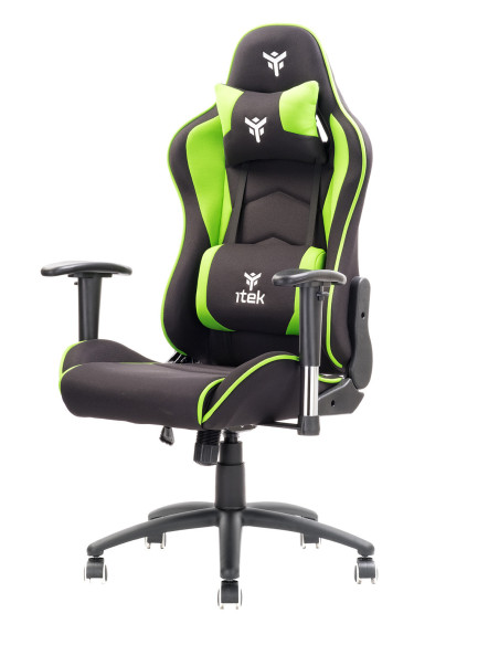 Gaming Chair PLAYCOM FM20 - Tessuto, Doppio Cuscino, Braccioli  Nero/Verde