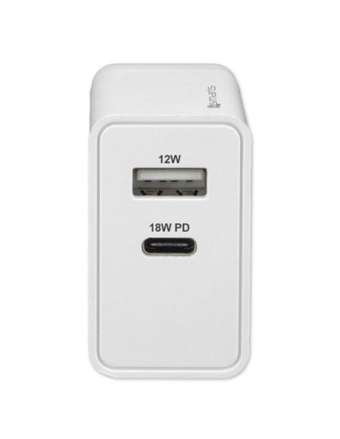 Alimentatore parete doppio USB-C PD 18W USB-A 12W