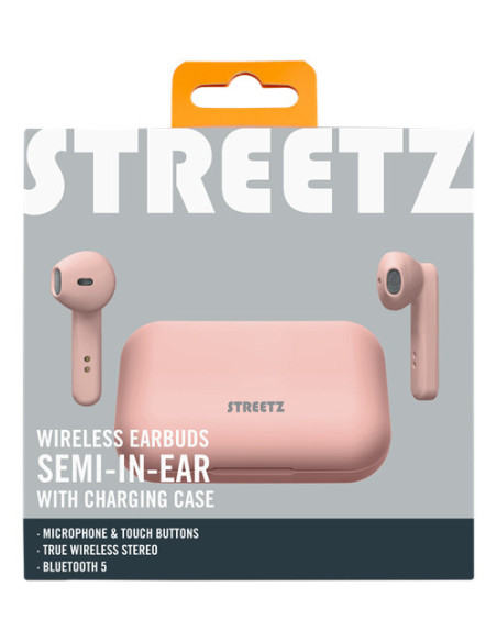 Earphones Bluetooth Stereo con Custodia di Ricarica, Semi-In-Ear, Matt Pink