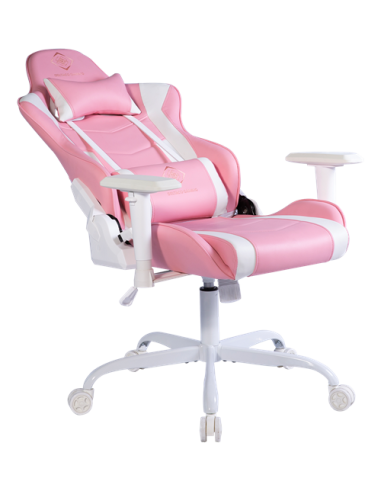 Gaming Chair DCH80 ergonomica, ecopelle, white/pink, doppio cuscinetto nuca-schiena