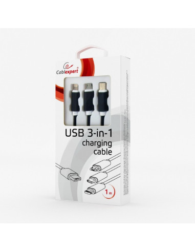 Cavo ricarica USB 3-in-1, nero, 1 mt