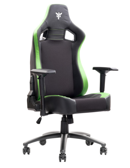SCOUT PM30 Gaming Chair PVC e Tessuto Black/Green con Poggiatesta, Cuscino Lombare, braccioli 4D
