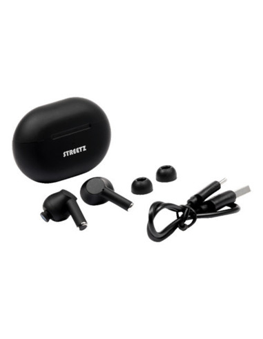 Cuffie In Ear Bluetooth Stereo Nero headset con microfono, Custodia di ricarica, regolazione del volume