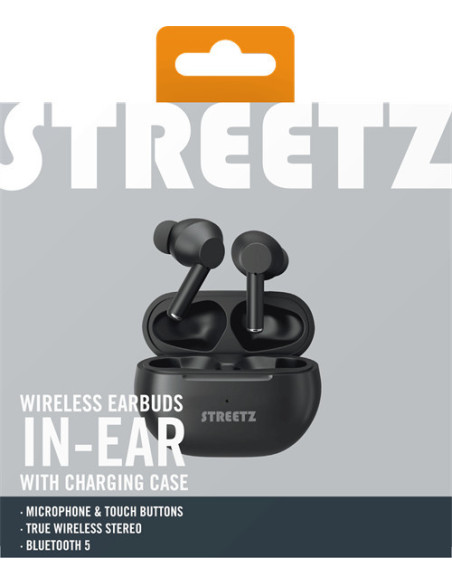 Cuffie In Ear Bluetooth Stereo Nero headset con microfono, Custodia di ricarica, regolazione del volume