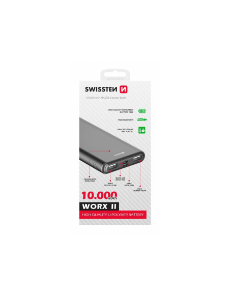 10.000mAh Power Bank Worx II 2x USB-A, Micro USB e USB-C