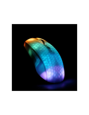 WM87 Mouse da gioco USB Ottico Bianco, Trasparente 6 Tasti 6200 dpi Illuminato, Rotella di scorrimento