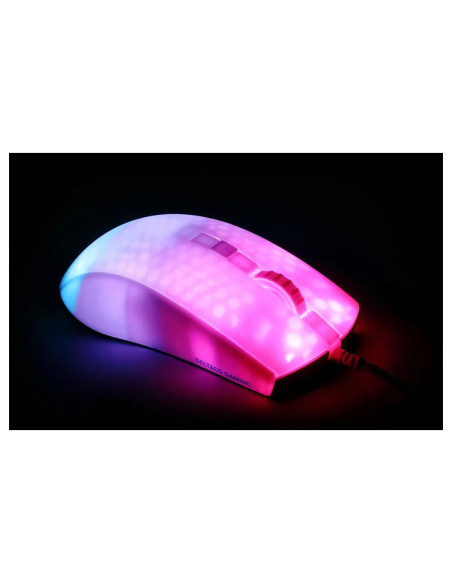 WM87 Mouse da gioco USB Ottico Bianco, Trasparente 6 Tasti 6200 dpi Illuminato, Rotella di scorrimento