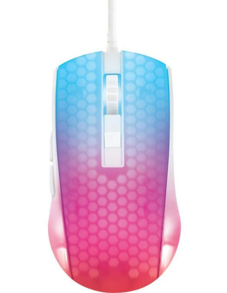 WM87 Mouse da gioco USB Ottico Bianco, Trasparente 6 Tasti 6200 dpi Illuminato, Rotella di scorrimento
