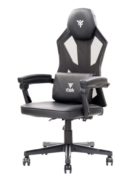 4CREATORS CF50 Sedia Gaming, Seduta in ecopelle, Schienale in Rete, Nero/Nero