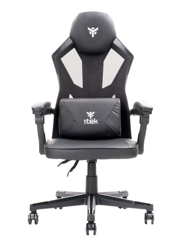 4CREATORS CF50 Sedia Gaming, Seduta in ecopelle, Schienale in Rete, Nero/Nero