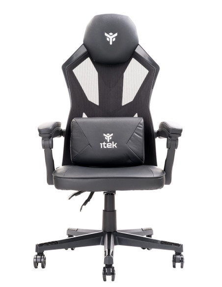 4CREATORS CF50 Sedia Gaming, Seduta in ecopelle, Schienale in Rete, Nero/Nero