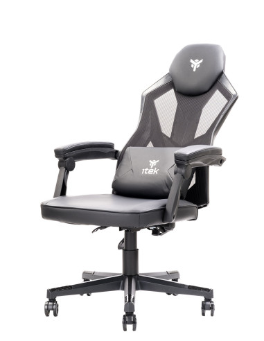 4CREATORS CF50 Sedia Gaming, Seduta in ecopelle, Schienale in Rete, Nero/Nero