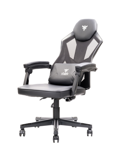 4CREATORS CF50 Sedia Gaming, Seduta in ecopelle, Schienale in Rete, Nero/Nero