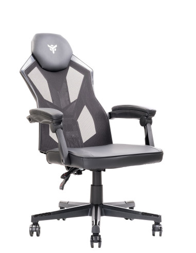 4CREATORS CF50 Sedia Gaming, Seduta in ecopelle, Schienale in Rete, Nero/Nero