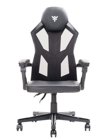 4CREATORS CF50 Sedia Gaming, Seduta in ecopelle, Schienale in Rete, Nero/Nero