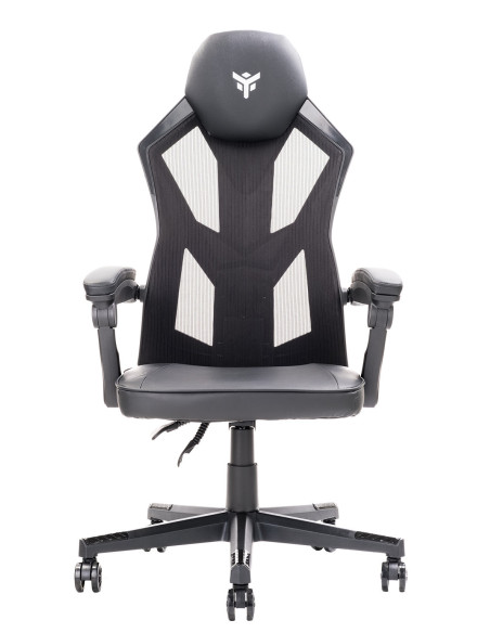 4CREATORS CF50 Sedia Gaming, Seduta in ecopelle, Schienale in Rete, Nero/Nero