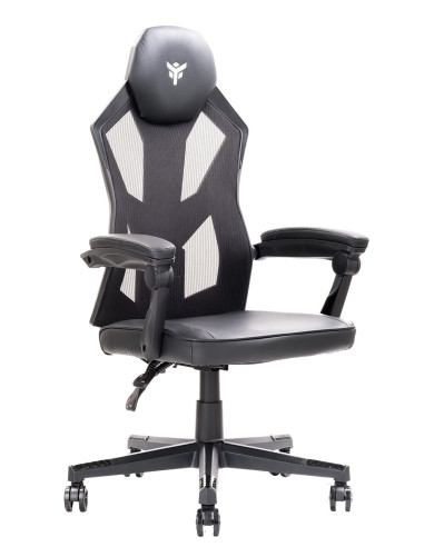 4CREATORS CF50 Sedia Gaming, Seduta in ecopelle, Schienale in Rete, Nero/Nero