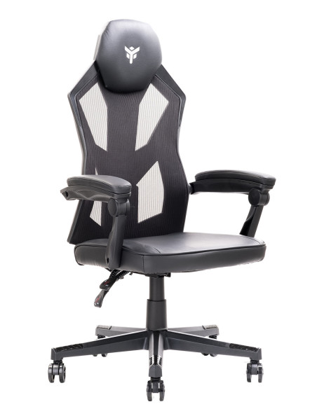 4CREATORS CF50 Sedia Gaming, Seduta in ecopelle, Schienale in Rete, Nero/Nero