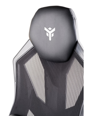 4CREATORS CF50 Sedia Gaming, Seduta in ecopelle, Schienale in Rete, Nero/Nero