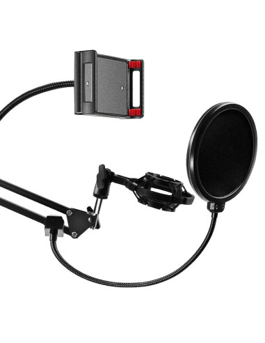 Supporto Regolabile da tavolo per Microfono e Smartphone con Filtro Antipop- Ragno- Clips