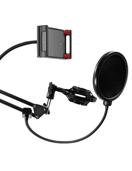 Supporto Regolabile da tavolo per Microfono e Smartphone con Filtro Antipop- Ragno- Clips