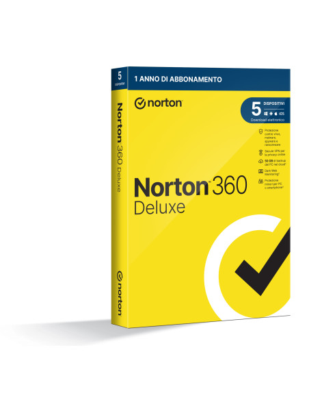 Norton 360 Deluxe Antivirus per 5 dispositivi 1 anno Secure VPN e Password Manager, PC, Mac, tablet e smartphone