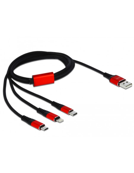 1,00 mt USB A USB C/Micro-USB B/Lightning Black, Red