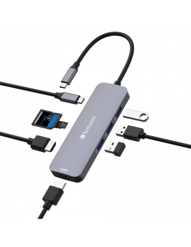 CMH-08 USB Type-C Pro Multiport Hub 8 Port 2 x HDMI, 8K 30Hz, 4K 30Hz, 3 x USB-A 3.2 Gen1, 5Gb/s, 1 x SD 3.0, 1 x microSD 3.0, 