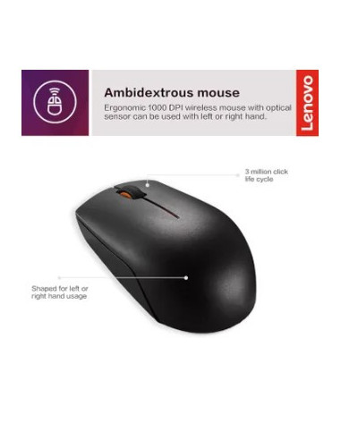 Mouse Ufficio Ambidestro RF Wireless Ottico 1000 DPI Nero