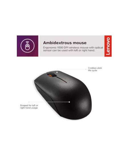 Mouse Ufficio Ambidestro RF Wireless Ottico 1000 DPI Nero