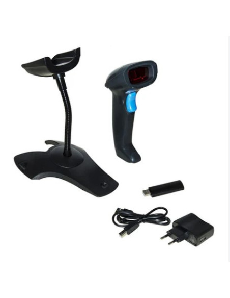 Lettore Codice a Barre Laser Wireless con Ricevitore USB e Supporto
