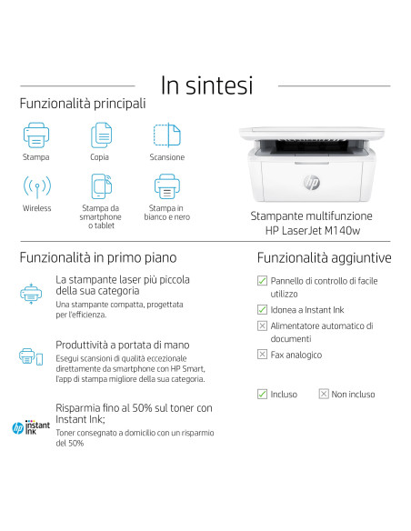 LaserJet Stampante multifunzione M140w