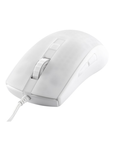 WM87 Mouse da gioco USB Ottico Bianco, Trasparente 6 Tasti 6200 dpi Illuminato, Rotella di scorrimento