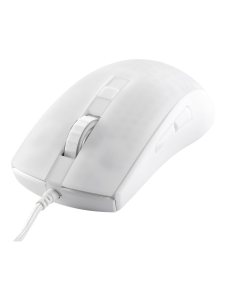 WM87 Mouse da gioco USB Ottico Bianco, Trasparente 6 Tasti 6200 dpi Illuminato, Rotella di scorrimento