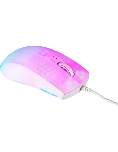 WM87 Mouse da gioco USB Ottico Bianco, Trasparente 6 Tasti 6200 dpi Illuminato, Rotella di scorrimento