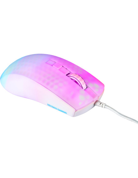 WM87 Mouse da gioco USB Ottico Bianco, Trasparente 6 Tasti 6200 dpi Illuminato, Rotella di scorrimento