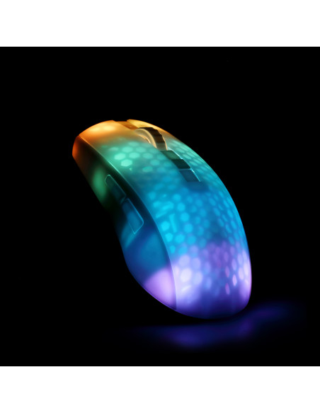WM87 Mouse da gioco USB Ottico Bianco, Trasparente 6 Tasti 6200 dpi Illuminato, Rotella di scorrimento