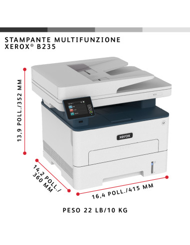 B235 A4 34ppm Wireless Duplex Copy/Print/Scan/Fax B/N Multifuzione Mobile Ready Apple AirPrint, Chromebook, Mopria, WI-FI and W