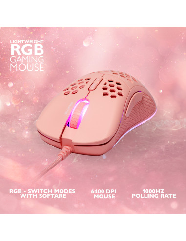 GAMING PM75 Ultralight Gaming Mouse, 6400 DPI, RGB, Rubber coated side grips, Pink