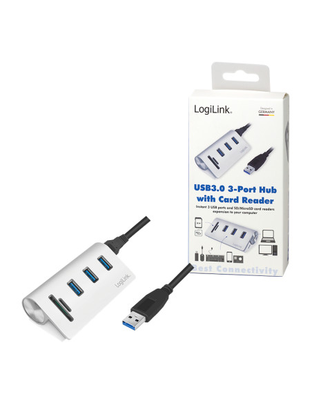 HB USB3.0 3-Port con Card Reader