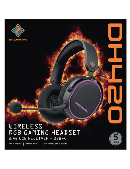 Wireless gaming headset RGB, USB-C, Black/RGB