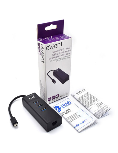 HUB USB Type C, 3xUSB A 3.2 + Porta Ethernet Gigabit